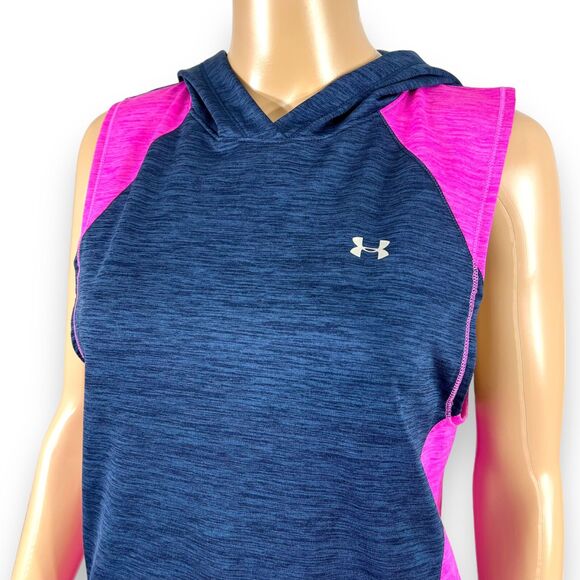 Under Armour Womens Hoodie Sleeveless Loose Fit Pullover Lightweight Blue Pink - Picture 5 of 9